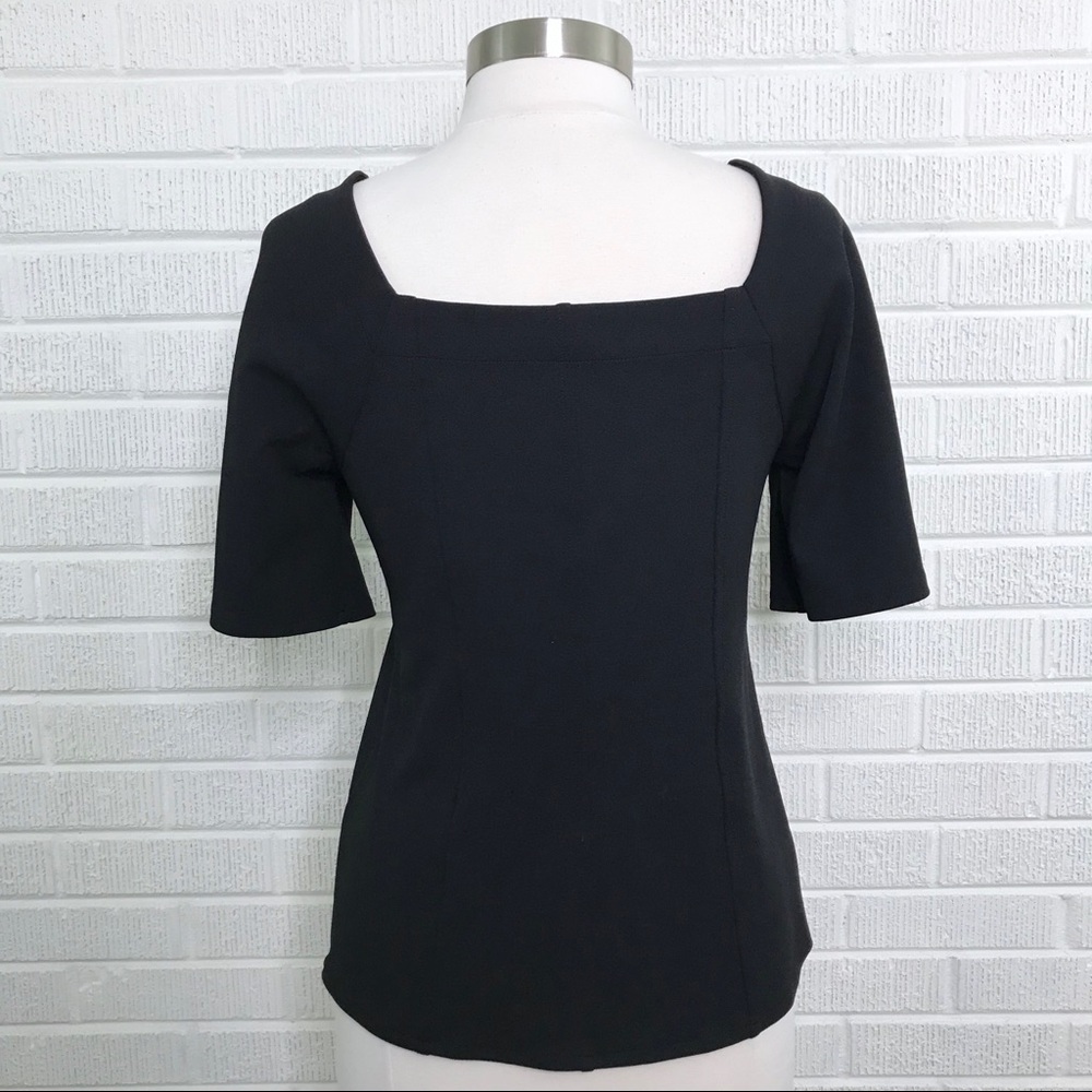Ann Taylor Pleated Square Neck Blouse Top Black M - Picture 3 of 8